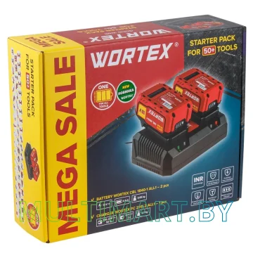 Аккумулятор с зарядным устройством Wortex 1329413 (2x18В/4 Ач + 18В) картинка 2